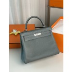 Kelly25 almond green togo leather silver buckle