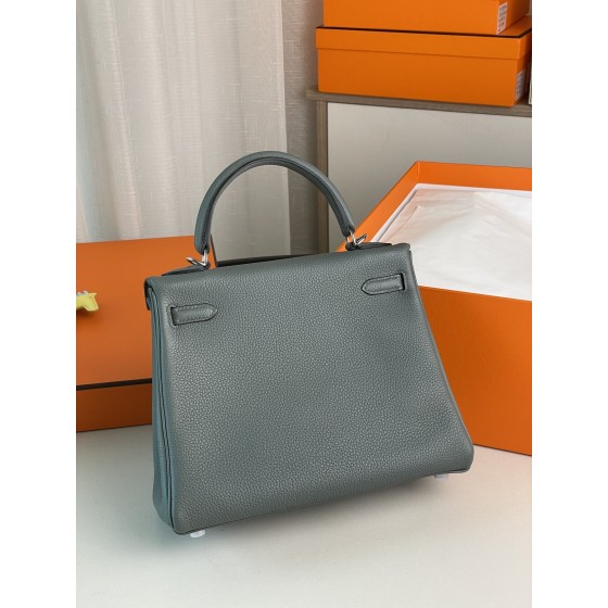 Kelly25 almond green togo leather silver buckle