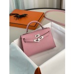 Mini Kelly 2nd Generation Cherry Blossom Pink Goat Leather Silver Buckle