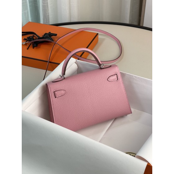 Mini Kelly 2nd Generation Cherry Blossom Pink Goat Leather Silver Buckle