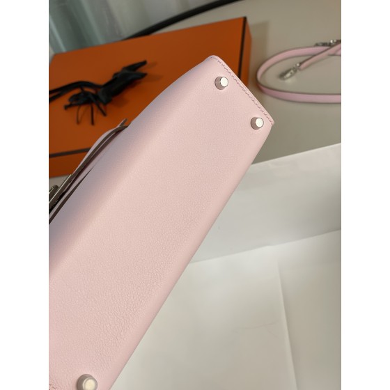 mini Kelly 3q powder swift leather silver buckle