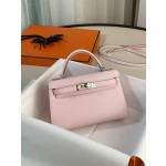 mini Kelly 3q powder swift leather silver buckle