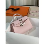 mini Kelly 3q powder swift leather silver buckle