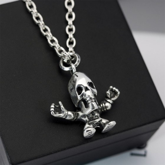 Croxintai Silver Old Skeleton Head Human Shape Pendant