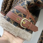 Celine Arc de Triomphe logo printed fur one piece jacket