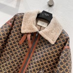 Celine Arc de Triomphe logo printed fur one piece jacket