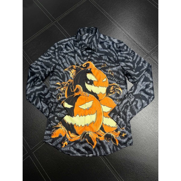 Givenchy full body tiger print paired with the latest quirky pumpkin head bird print