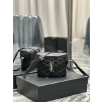 SAINT LAURENT JUNE Quilted Sheepskin Box Bag_ Black silver deduction number: 710080