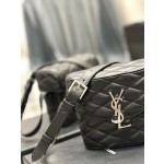 SAINT LAURENT JUNE Quilted Sheepskin Box Bag_ Black silver deduction number: 710080