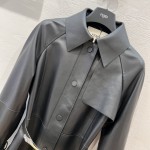 Fendi Style Long Belt Leather Windbreaker