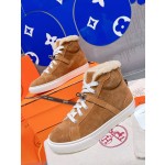 Hermes fur lining Kelly buckle casual shoes