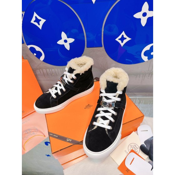 Hermes fur lining Kelly buckle casual shoes