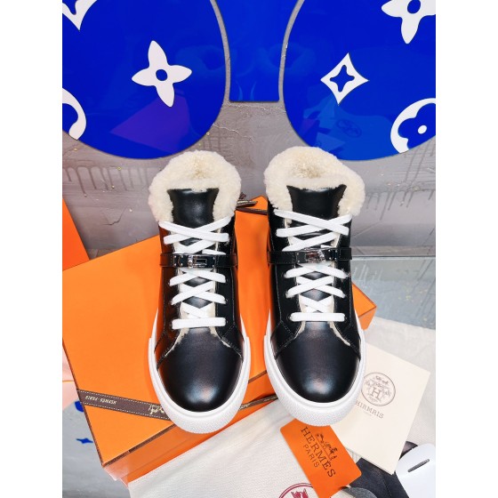 Hermes fur lining Kelly buckle casual shoes