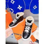 Hermes fur lining Kelly buckle casual shoes