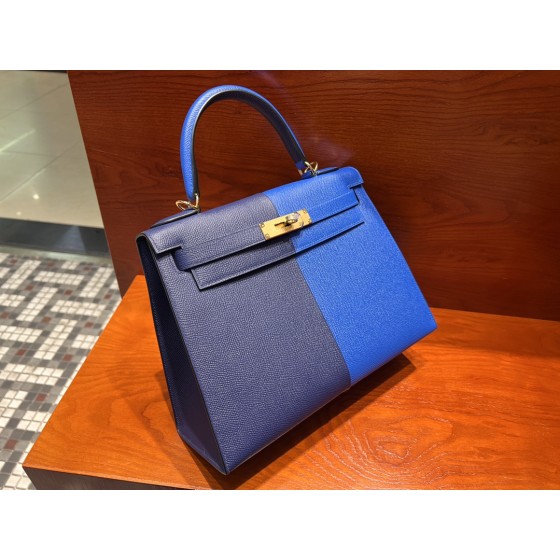 Kelly 28cm Epsom leather 73 Bleu Saphir sapphire blue spell 71 Bleu France French blue