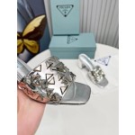 Prada Riveted Metal Heel Sandals