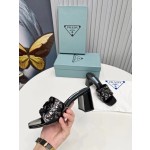 Prada Riveted Metal Heel Sandals