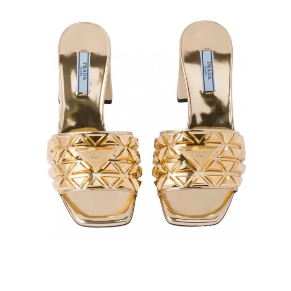 Prada Riveted Metal Heel Sandals