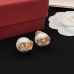 FENDI Ear Studs F with Diamond Hanging Pearl
