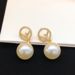 FENDI Ear Studs F with Diamond Hanging Pearl