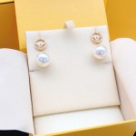 FENDI Ear Studs F with Diamond Hanging Pearl