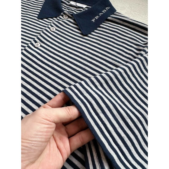 Prada Sports Casual Pinstripe Knitted Polo Shirt