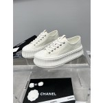 CHANEL Full Leather Silk Face Thick Sole Cookie Shoes