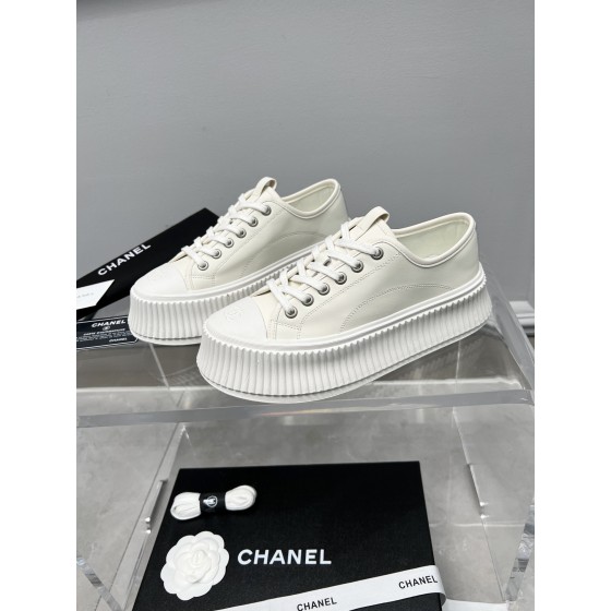 CHANEL Full Leather Silk Face Thick Sole Cookie Shoes