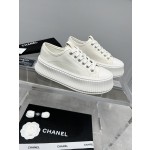 CHANEL Full Leather Silk Face Thick Sole Cookie Shoes