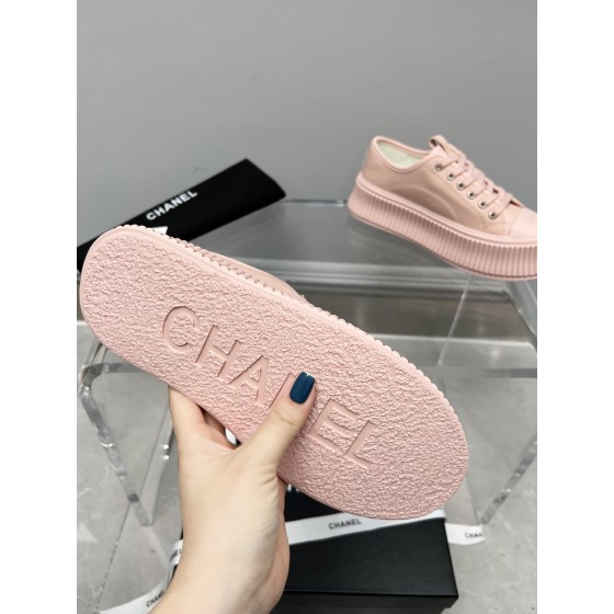 CHANEL Full Leather Silk Face Thick Sole Cookie Shoes