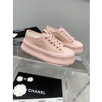 CHANEL Full Leather Silk Face Thick Sole Cookie Shoes