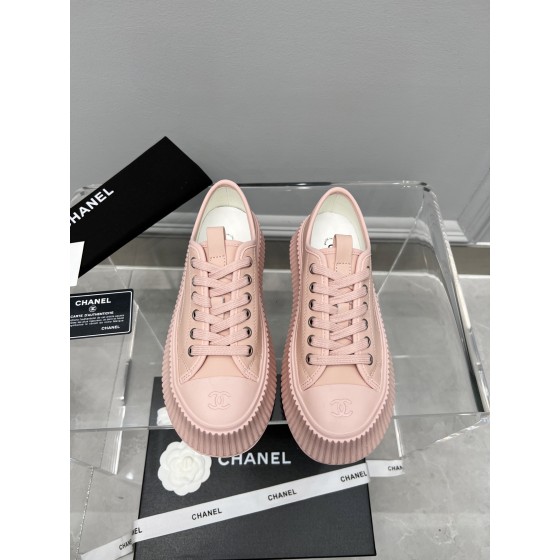 CHANEL Full Leather Silk Face Thick Sole Cookie Shoes