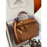 Kelly28cm Golden Brown Gold Buckle Box Leather