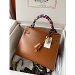 Kelly28cm Golden Brown Gold Buckle Box Leather