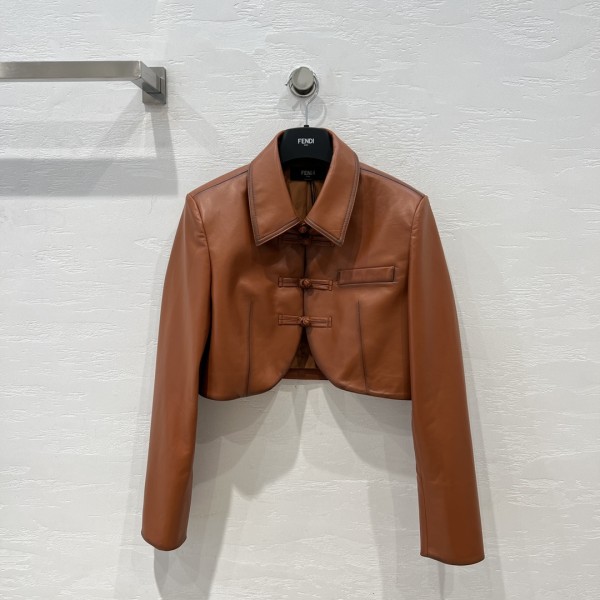 Fendi Chinese Style Temperament Short Jacket Leather Coat