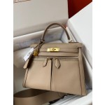 Kelly Lakis 28cm S2 trench coat gray gold buckle Imported swift leather hand-sewn wax thread