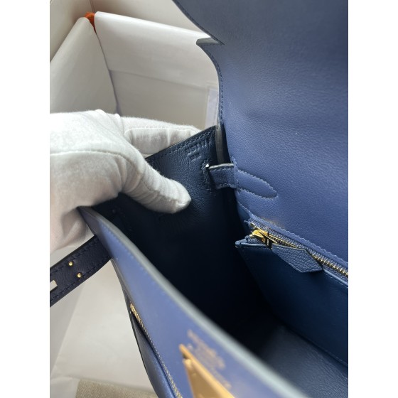 Kelly Lakis 28cm 73 royal blue gold buckle Imported swift leather hand-sewn wax thread