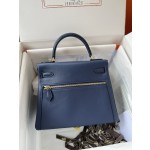 Kelly Lakis 28cm 73 royal blue gold buckle Imported swift leather hand-sewn wax thread