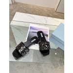 Prada Riveted Metal Heel Sandals