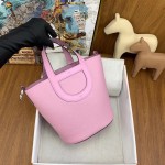 Pig nose vegetable basket 18cm imported Clemence leather mallow purple silver buckle