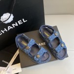 CHANEL Classic Enamel Colorful Button Velcro Sandals