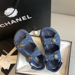 CHANEL Classic Enamel Colorful Button Velcro Sandals