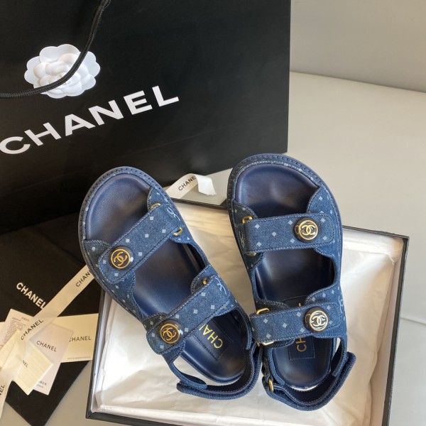 CHANEL Classic Enamel Colorful Button Velcro Sandals