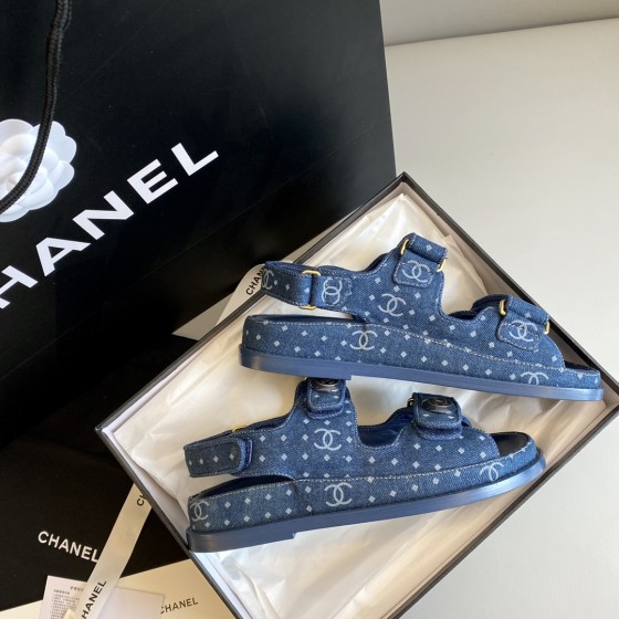 CHANEL Classic Enamel Colorful Button Velcro Sandals