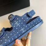 CHANEL Classic Enamel Colorful Button Velcro Sandals