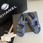 CHANEL Classic Enamel Colorful Button Velcro Sandals