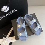 CHANEL Classic Enamel Colorful Button Velcro Sandals