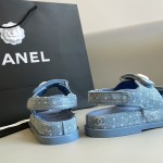 CHANEL Classic Enamel Colorful Button Velcro Sandals