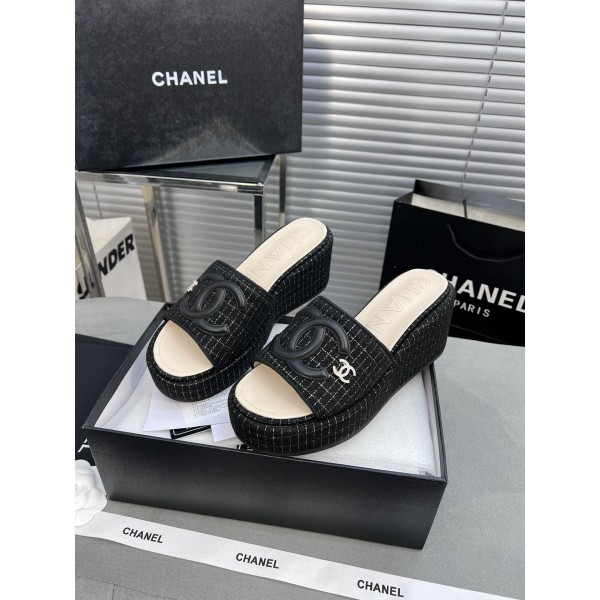 CHANEL Full Leather Silk Face Thick Sole Cookie Shoes