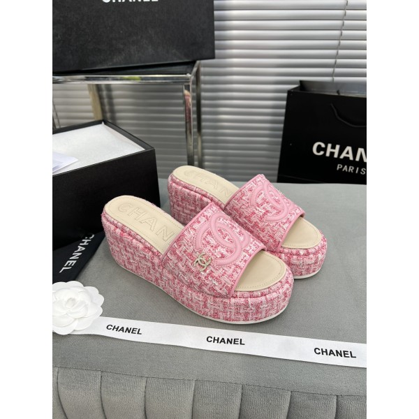 CHANEL Full Leather Silk Face Thick Sole Cookie Shoes